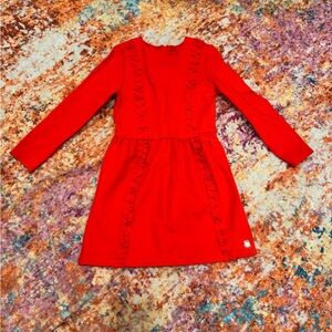 Carrément Beau Girls Red Ruffle Long Sleeve Dress Size 8 (126) French Boutique